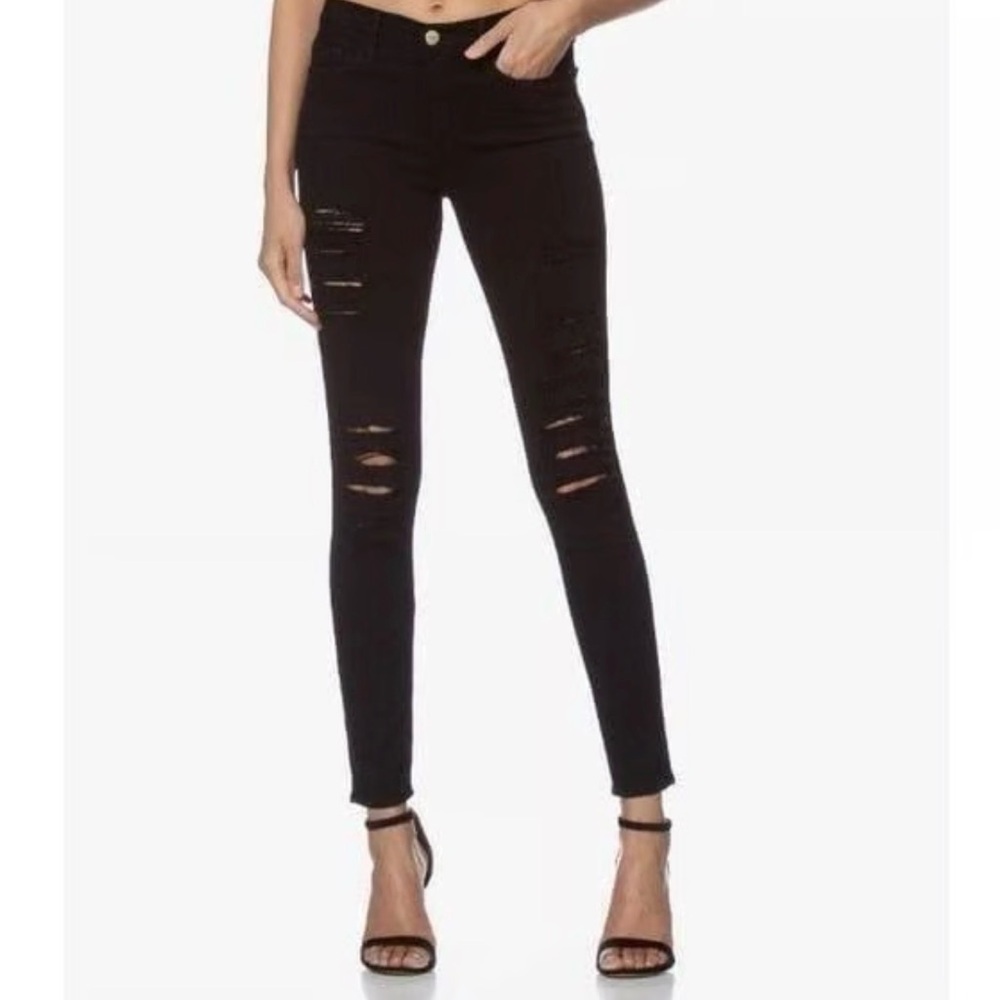 {preloved} Frame Denim Detressed Black Skinny Jeans